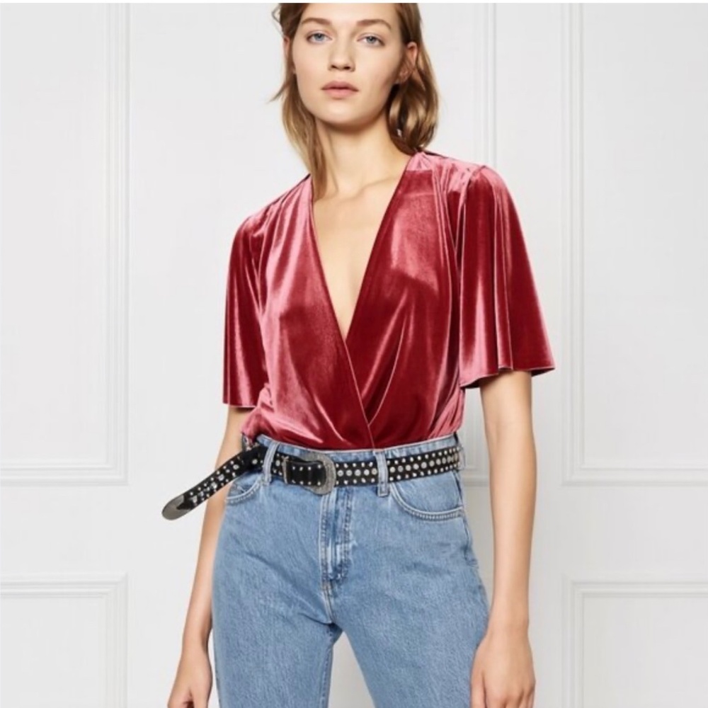 ZARA Velvet Plunge Bodysuit